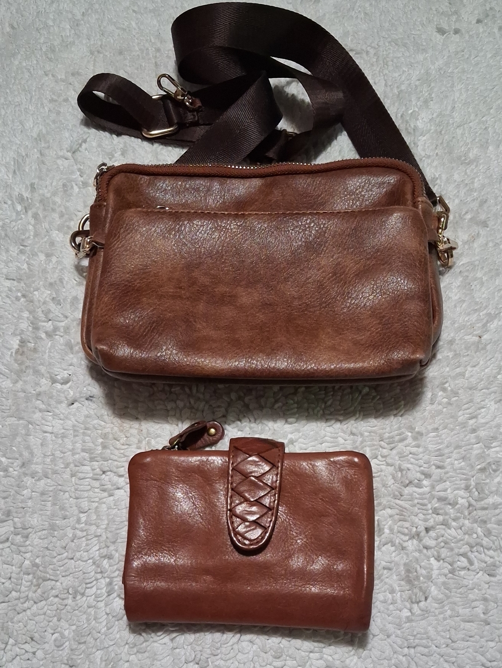 Classic Brown Leather Crossbody Bag and Wallet Set